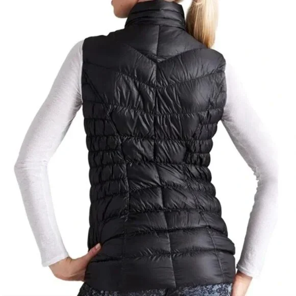 Athleta Women's Black Nylon Shell Puffer Downalicious Deluxe Vest Size M 2987 - Picture 5 of 13